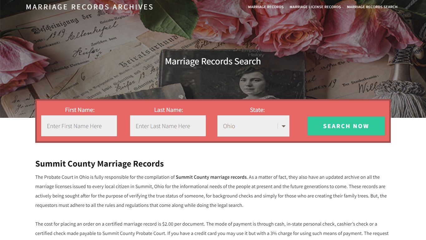 Summit County Marriage Records | Enter Name and Search