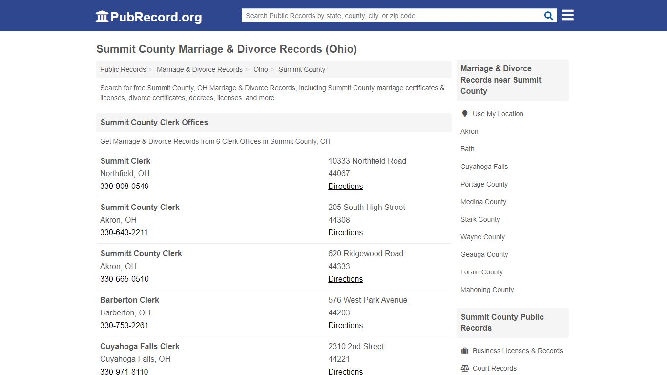 Summit County Marriage & Divorce Records (Ohio)